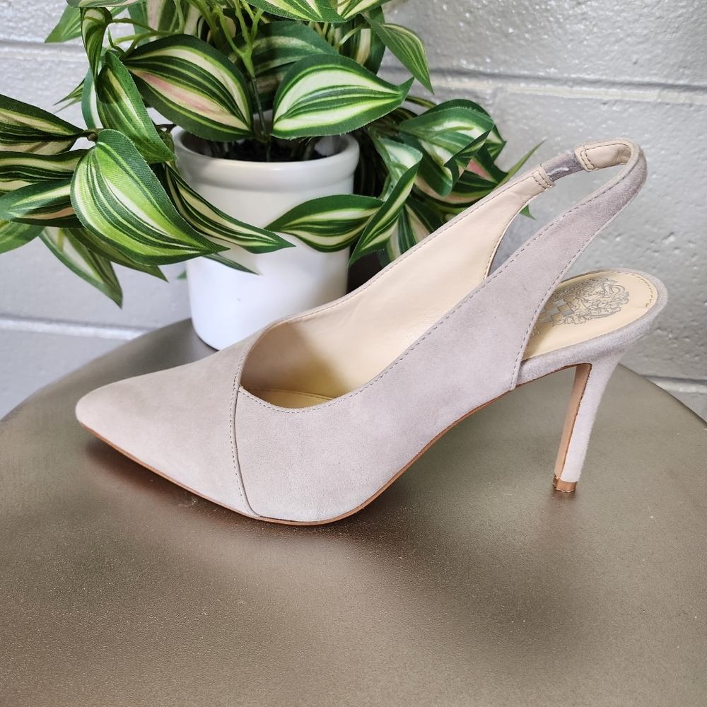 Vince Camuto Alleema Light Cream Suede Slingback Pumps Size 8.5 - Picture 7 of 12